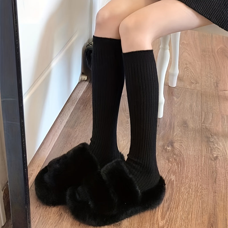 Solid Calf Socks Warm Knee High Socks Women's Stockings