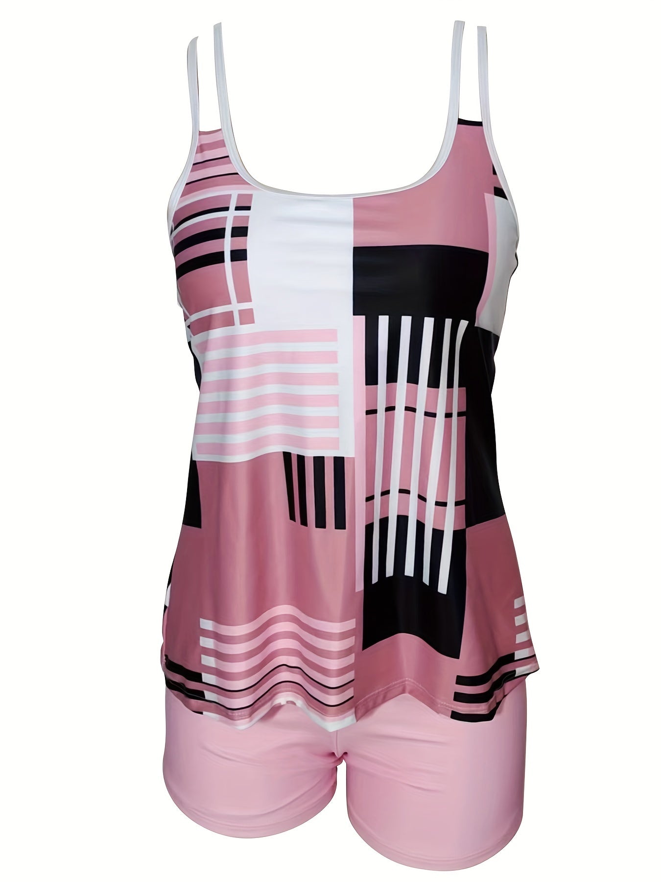 Modest Tankini Set Women's Plus Geometric Print High Stretch Cami Top