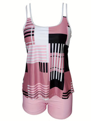 Modest Tankini Set Women's Plus Geometric Print High Stretch Cami Top