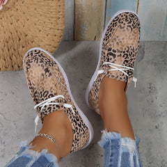 Leopard Print Low Top Walking Sneakers Lightweight Casual Shoes
