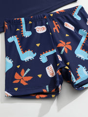 Boys Dino Swim Suit Trunks & Tops Short Sleeves Quick Dry Casual Kids Clothes
