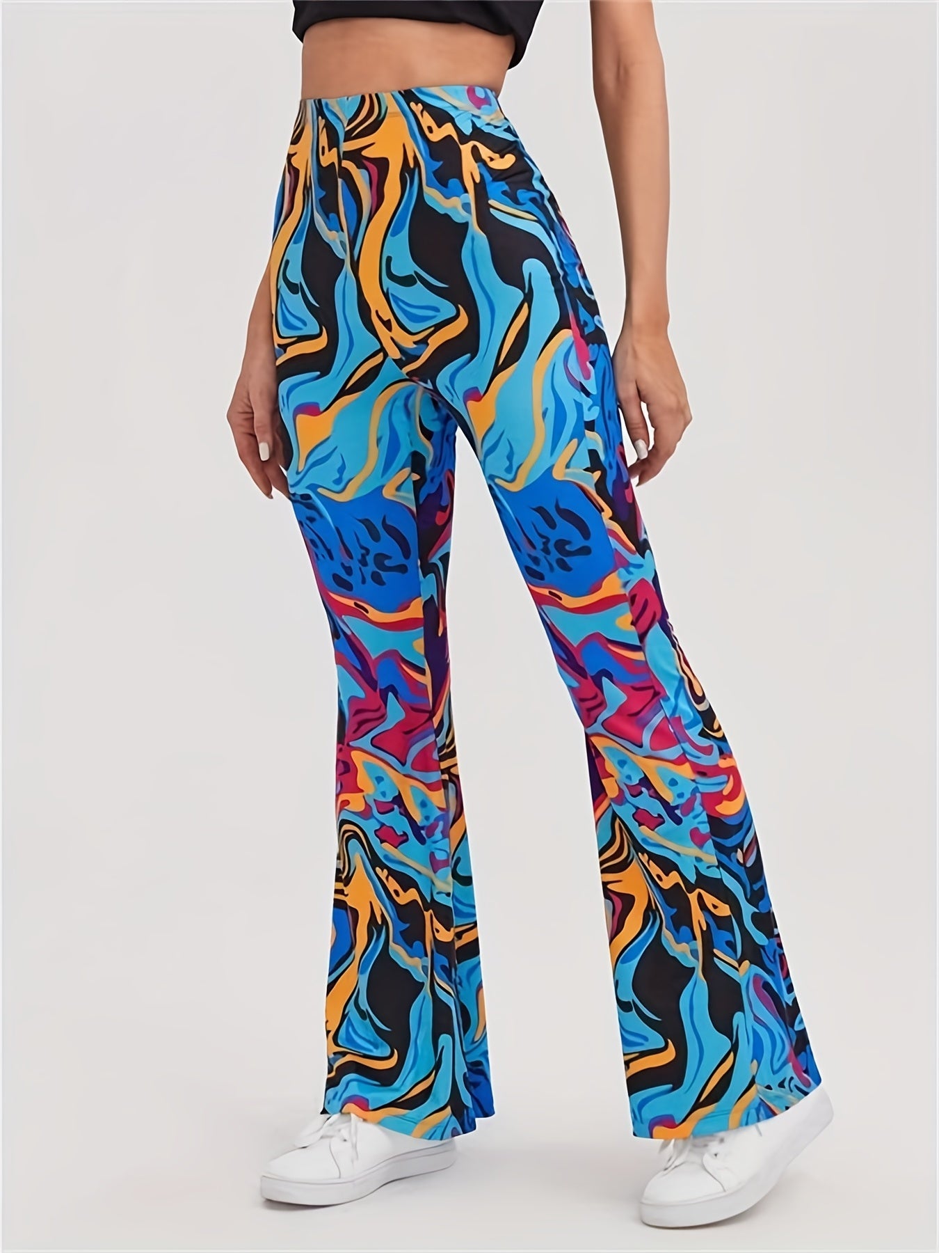 Flare Leg High Waist Pants Graphic Print