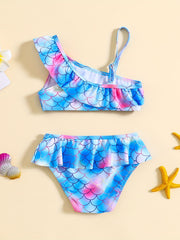 Mermaid One Shoulder Cami Top & Shorts Swimsuit Set for Baby Girls