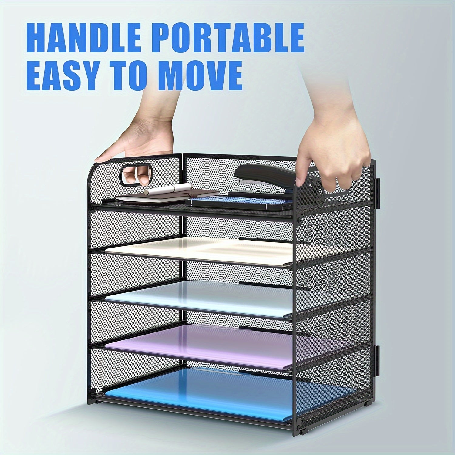 5-Layer Mesh Desktop File Organizer with Sliding Tray