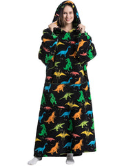 Cartoon Animal Print Hooded Robe Warm & Comfy Long Sleeve Lounge Robe