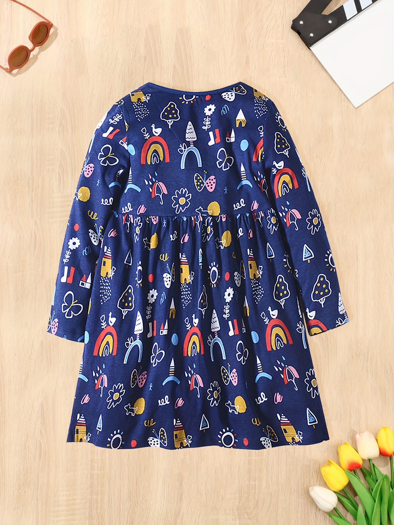 Girls Long Sleeve Cartoon Print Princess Dress