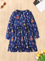 Girls Long Sleeve Cartoon Print Princess Dress