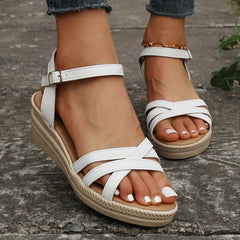 Women's Cross Strap Wedge Heeled Sandals Ankle Buckle Strap Platform Sandals
