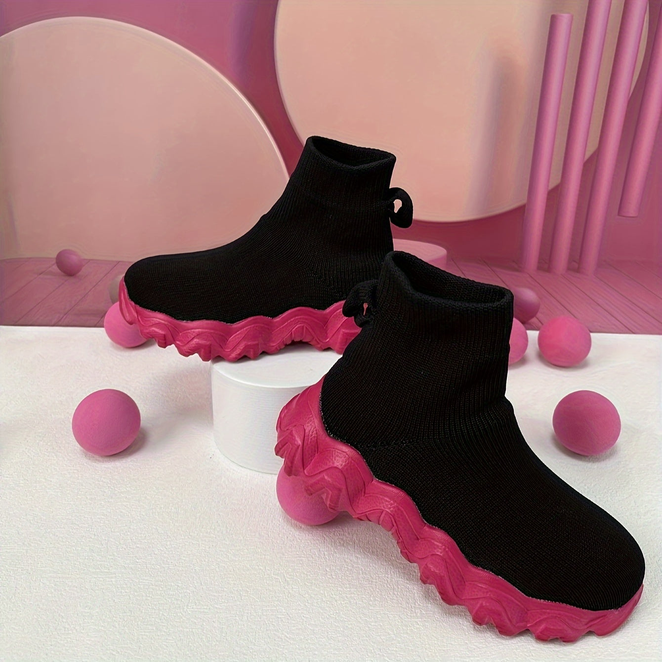 Girl's High Top Woven Knit Slip On Sock Shoes
