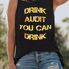 Drink Letter Print Tank Top Summer Sleeveless Crew Neck Casual