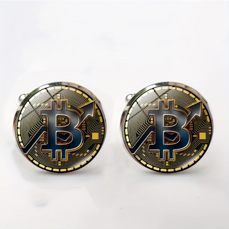 Bitcoin Round Metal Cufflinks for Men