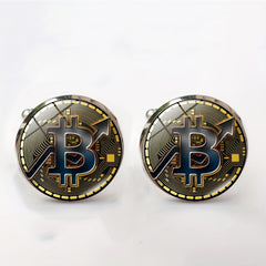 Bitcoin Round Metal Cufflinks for Men