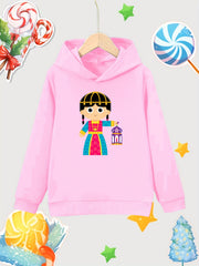 Girl Carrying Lantern Cotton Hooded Sweatshirt