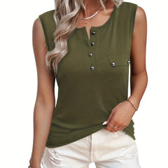Button Front Tank Top Sleeveless Casual Summer Top Women's Clothing