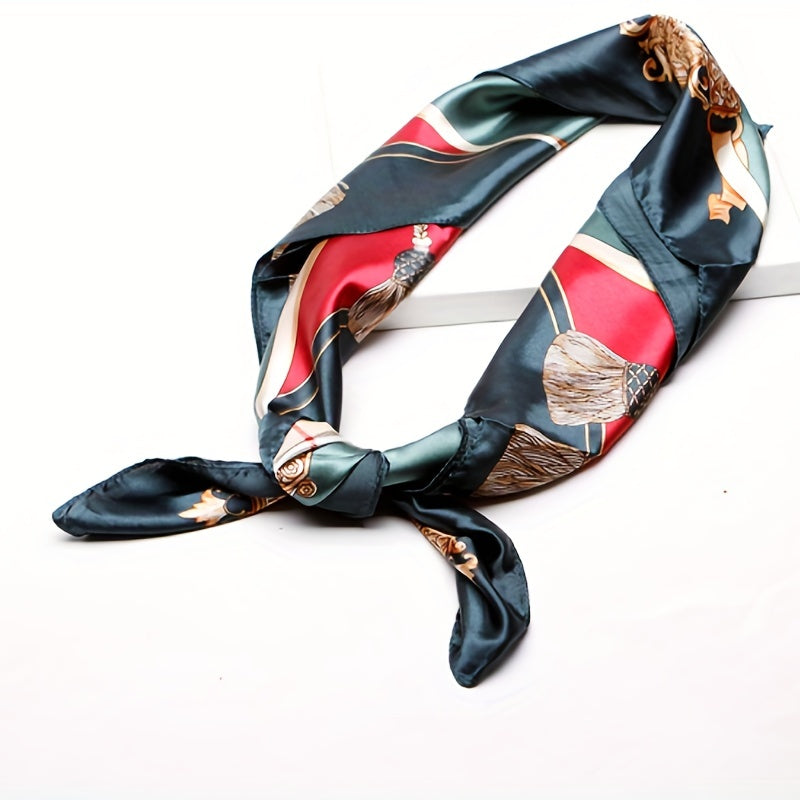 Plaid Army Green Silk Square Scarf Large Shawl Women Headwrap Hair Accessory