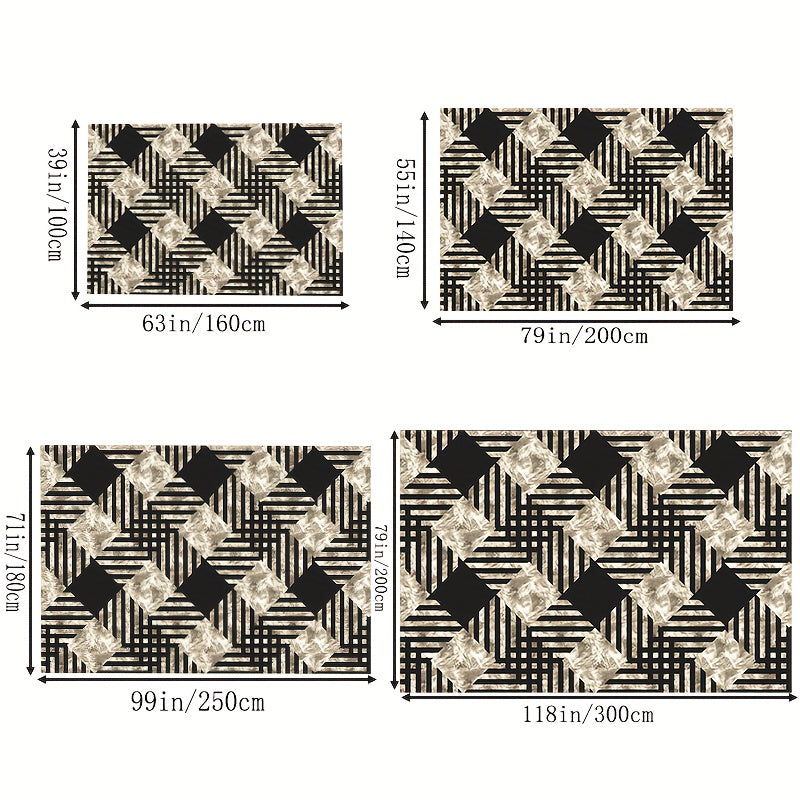 Modern Living Room Area Carpet Line Grid Shading Circular Pattern Hand Washable