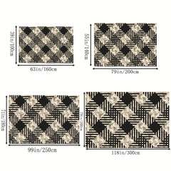 Modern Living Room Area Carpet Line Grid Shading Circular Pattern Hand Washable
