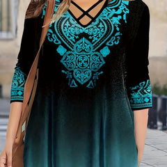 Casual Blouse Women's Plus Embroidery Print Long Sleeve