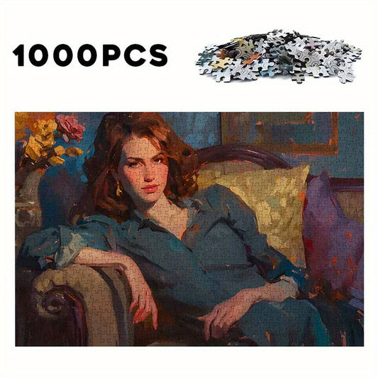 1000pcs Jigsaw Puzzle Woman on Sofa Contemplating Teens Family Birthday