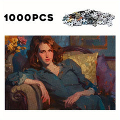 1000pcs Jigsaw Puzzle Woman on Sofa Contemplating Teens Family Birthday