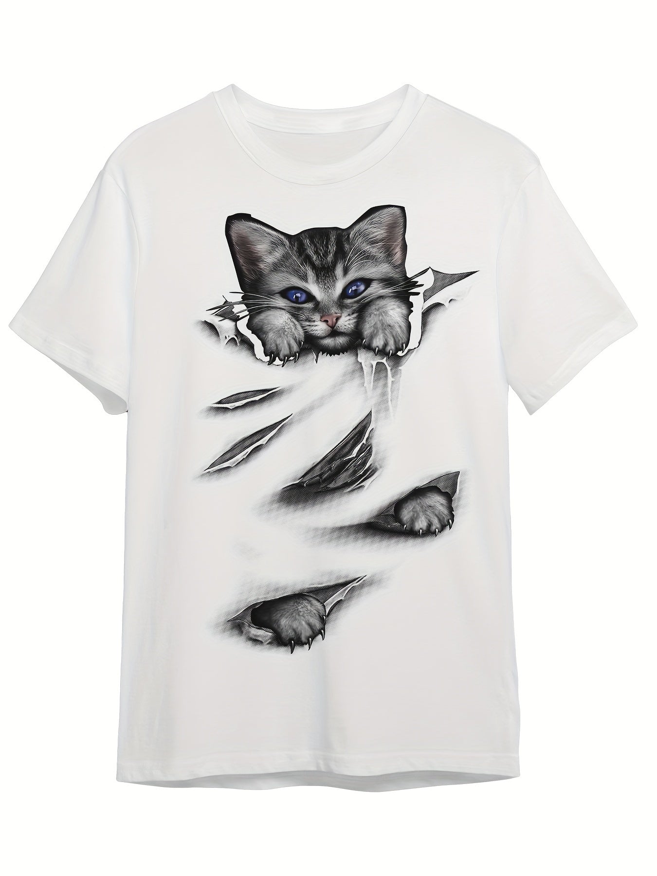 Creative Cat Graphic Short Sleeve T-shirt for Kids Summer Sports