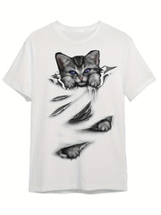 Creative Cat Graphic Short Sleeve T-shirt for Kids Summer Sports