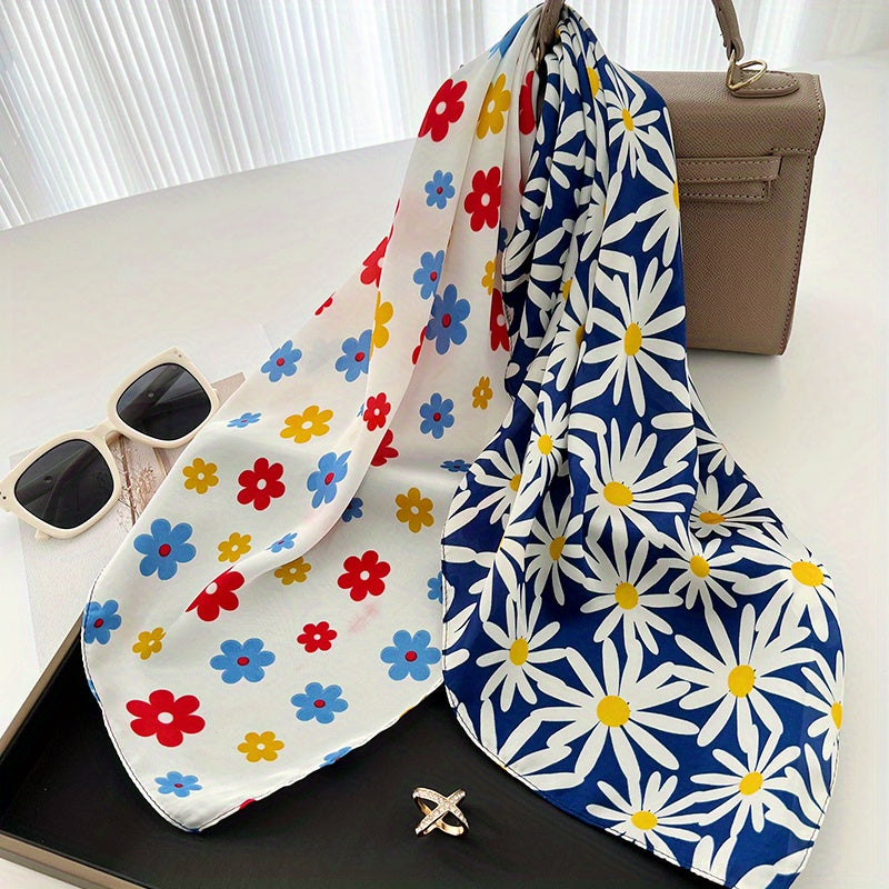Daisy & Cartoon Flower Print Bandana Scarf Shawl Wrap Gift For Mother