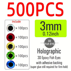 500PCS Holo 3D Fish Eyes for DIY Lures Jig Baits