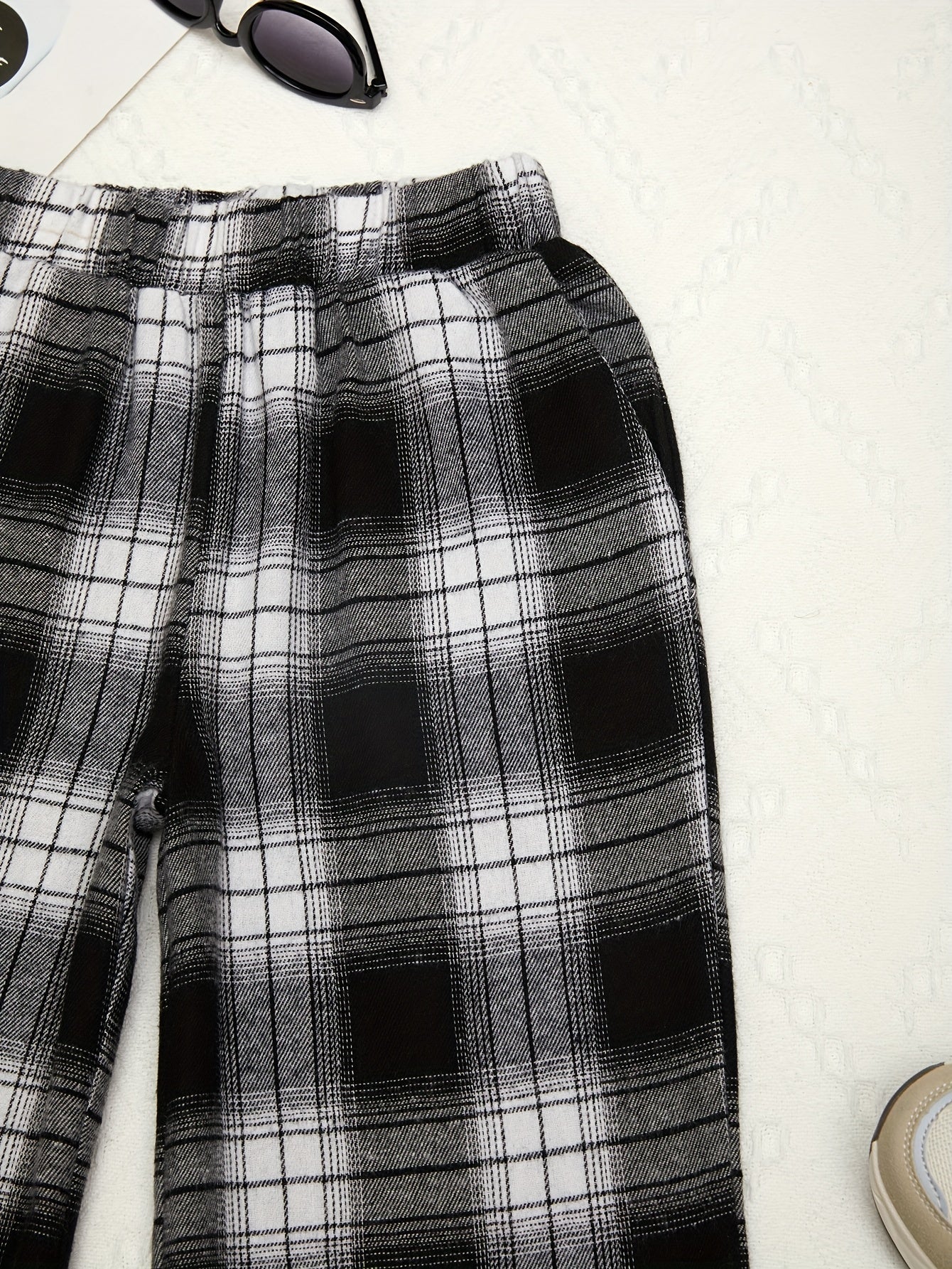 Girls' Plaid Wide Leg Trousers Loose Fit Street Style Kids Teens Outfit
