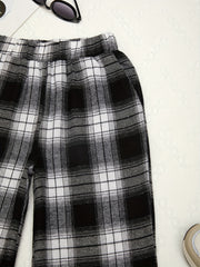 Girls' Plaid Wide Leg Trousers Loose Fit Street Style Kids Teens Outfit