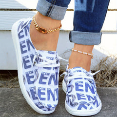 Women's Letter Pattern Boat Shoes Lace Up Casual Canvas Shoes