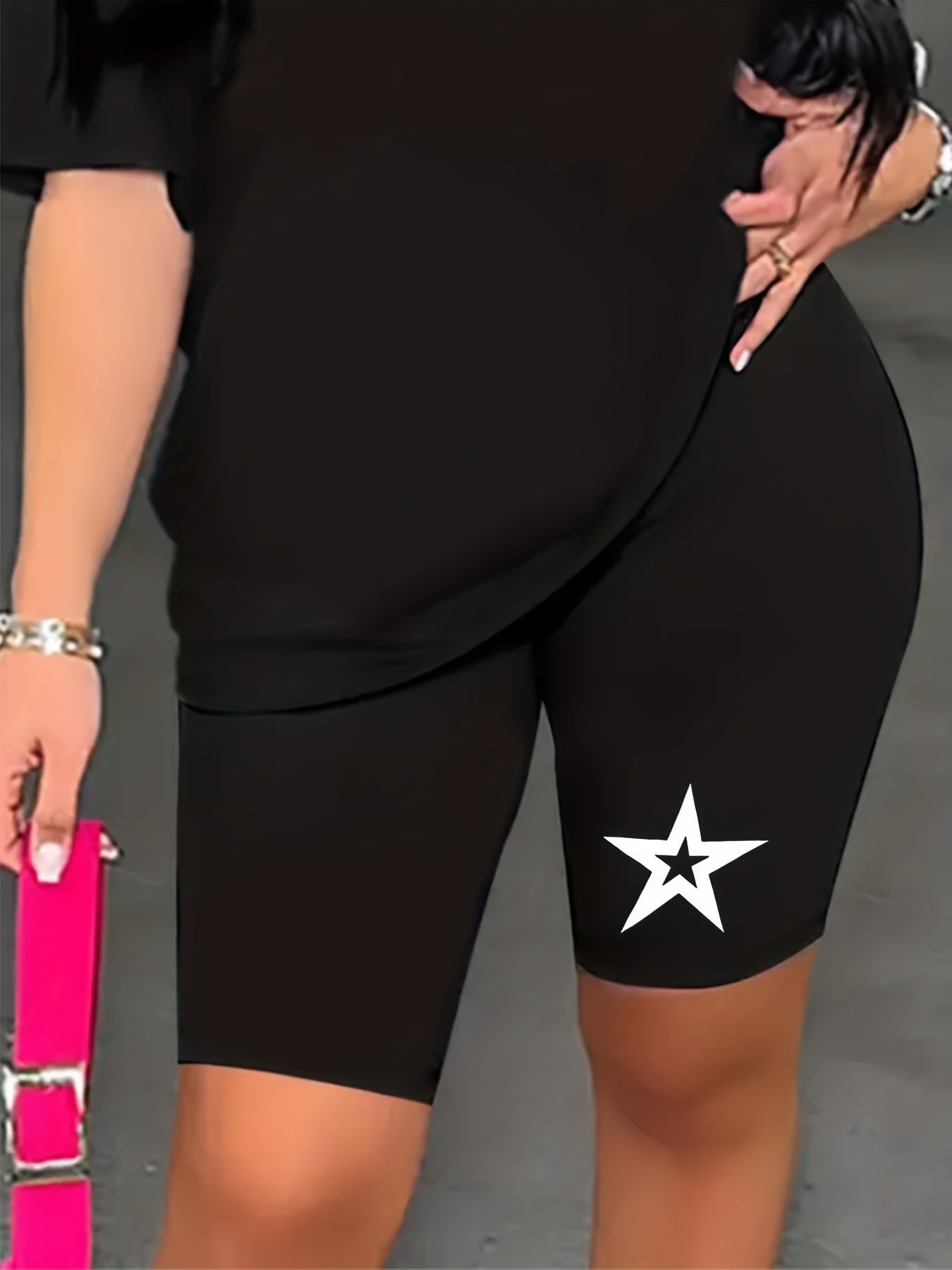 Star Print High Rise Biker Shorts