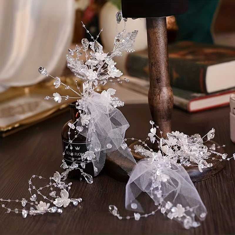 Crystal Beads Flower Veil Sweet Wedding Headwear With Clip Hair Accessories