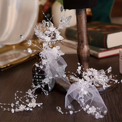Crystal Beads Flower Veil Sweet Wedding Headwear With Clip Hair Accessories