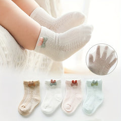 4 Pairs Baby Girls Cotton Mesh Breathable Socks for Summer