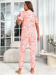 Rainbow Print Pajama Set Short Sleeve Top & Lounge Pants