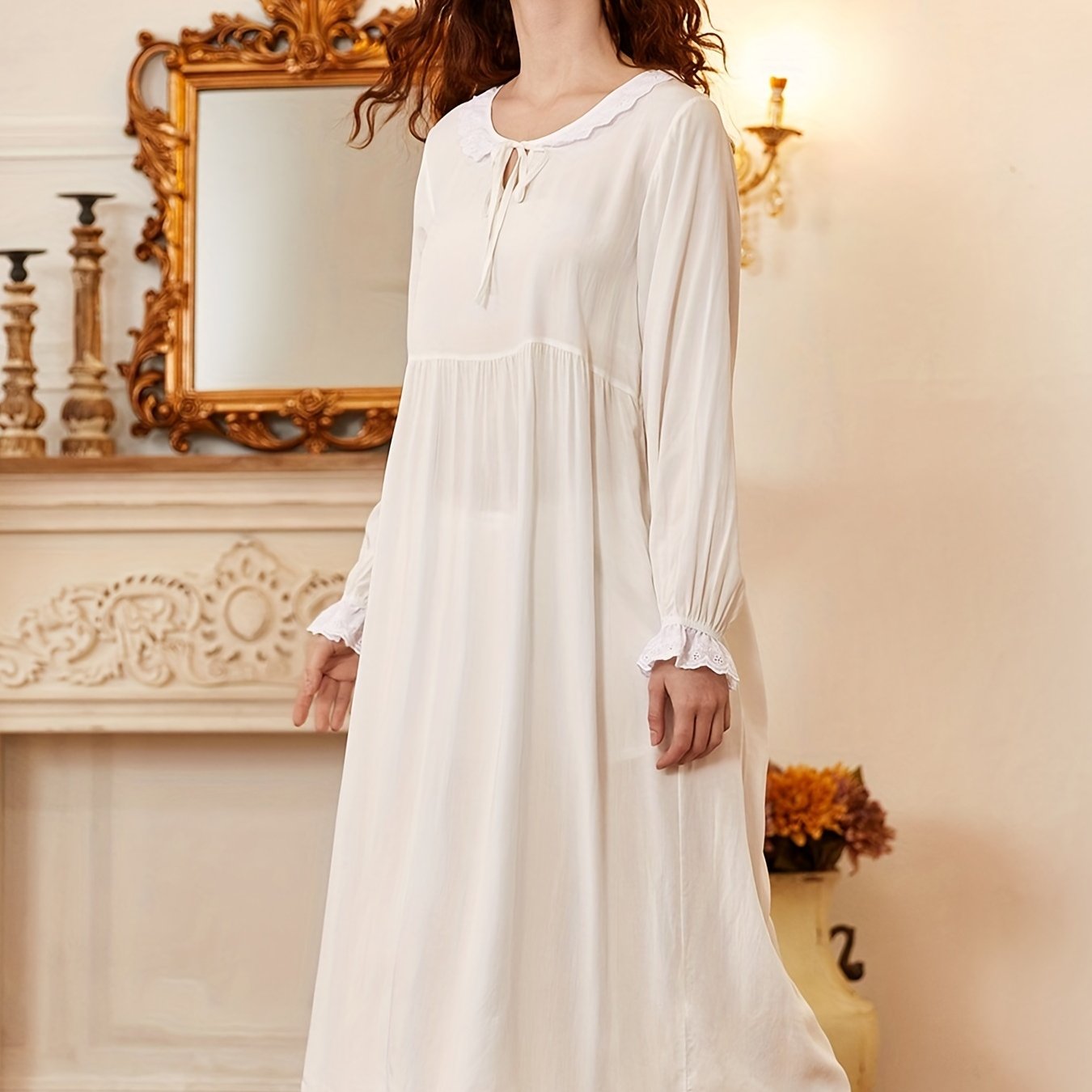 Lace Nightdress Sweet Crew Neck Princess Dress Women's Sleepwear
