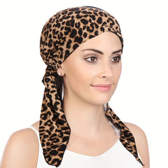 Leopard Flower Print Head Scarf Bandana Women Ramadan Turban Cap