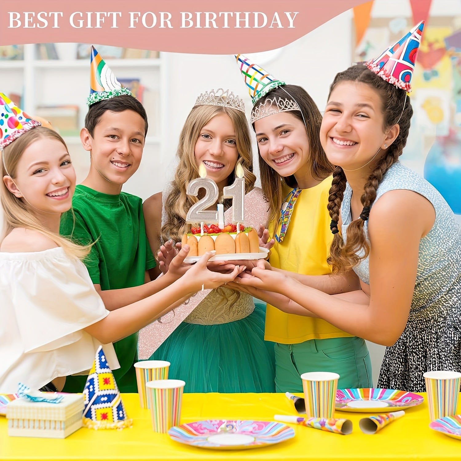 21st Birthday Decorations Set for Women - Sash, Cake Topper, Crown, Candles