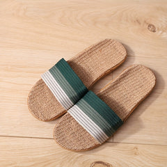 Women's Colorblock Flat Linen Slides Casual Open Toe Shoes