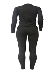 Rhinestone Letter Print Sleeve Crop Top & Leggings Set