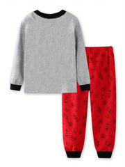 Boys Fire Truck Cartoon Pajamas Set Long Sleeve Sleepwear Pants