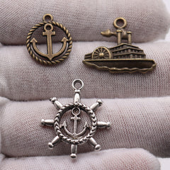 30pcs Mixed Pirate Series DIY Jewelry Pendants Retro Alloy Anchor Rudder Compass