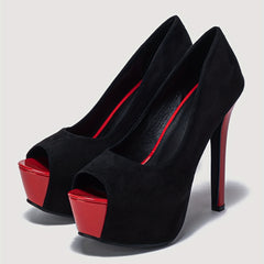 Women's Red Stiletto Heeled Pumps Peep Toe Party Heels