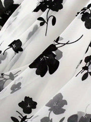 Plant Print Mesh Maxi Skirt High Waist Women's Clothing