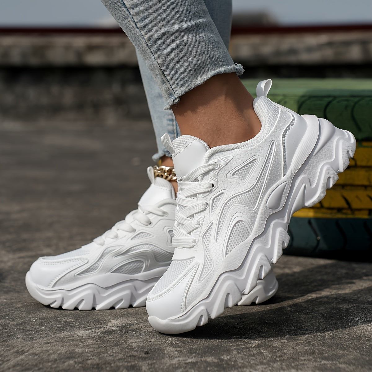 Solid Breathable Heighten Chunky Sneakers Casual Wear Resistance Running Shoes