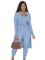 Ribbed Crop Top & Tie Leggings & Cardigan Set