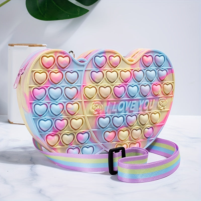 Girls' Silicone Rainbow Heart Crossbody Bag Coin Purse