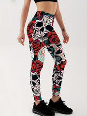Skull Graphic Seamless Fitness Pants For Halloween High Elastic Leggings