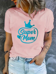 Mom Letter Graphic Crew Casual Sports T-Shirt